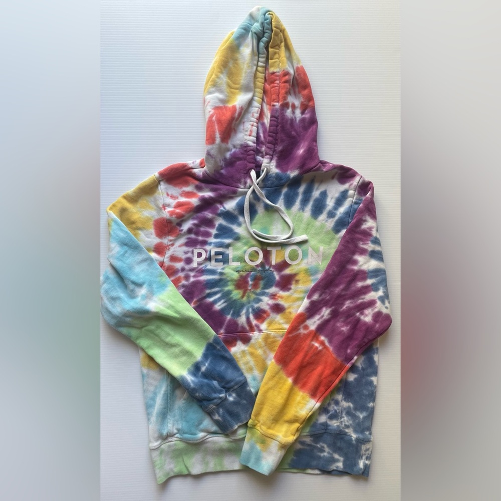 Tie Dye Peloton Hooded Sweatshirt by Spiritual Gangster,Rainbow colors. Size XS.